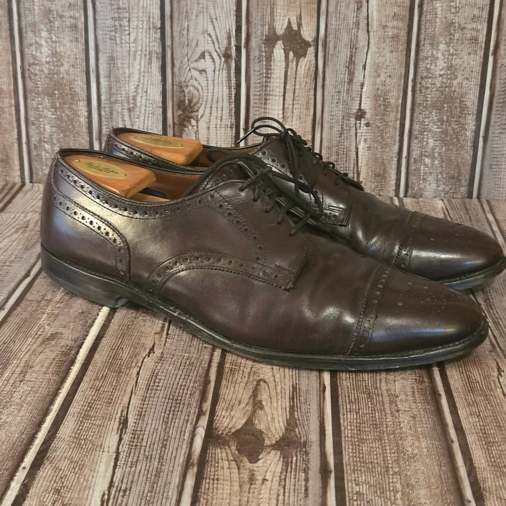 Sz 11 D Allen Edmonds Sanford Burgundy Semi-Brogue Cap Toe Derby Shoes